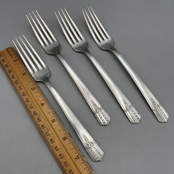 4 Dinner Forks WM A Rogers EVERLASTING A1 Plus Oneida 1940's Georgian Silverware - Picture 4 of 12